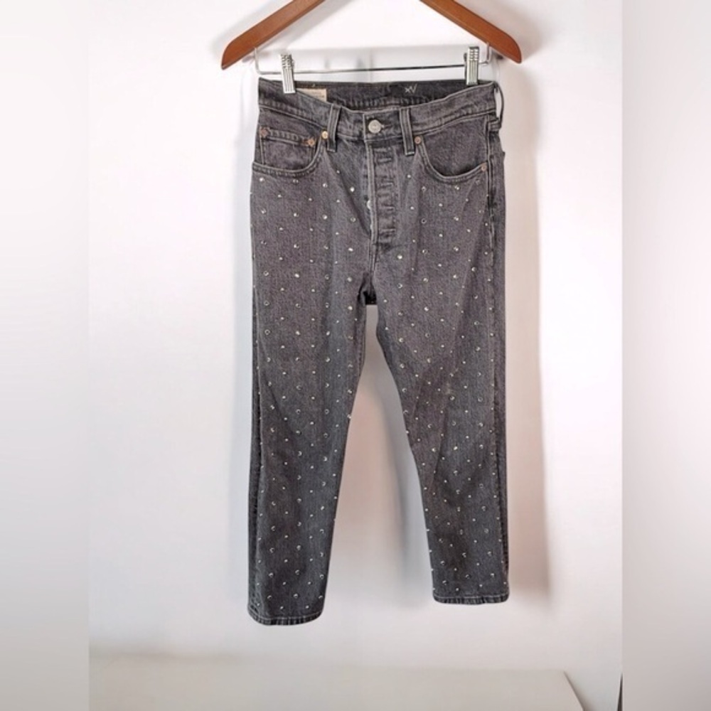 Vintage Levi’s 501 XX Black Wash Rhinestone Crystal Embellished Mom Jean Size 27